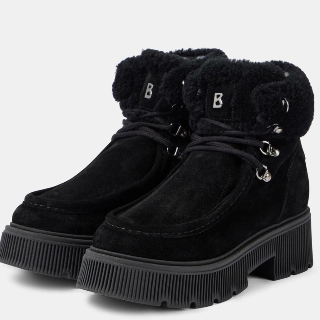 Bogner Black Turin Suede And Shearling Lace-Up Boots